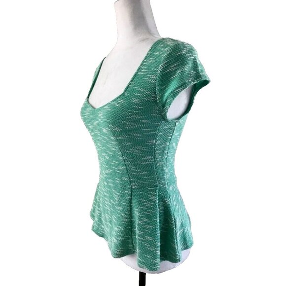 ANTHROPOLOGIE POSTMARK Endash Boucle Green White Marled Top Peplum Size XS EUC - Picture 4 of 8